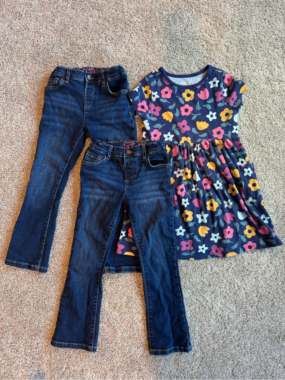 Girls 5T Clothing Bundle Children’s Place Bootcut Jeans and Fall Floral Dress - Picture 3 of 13
